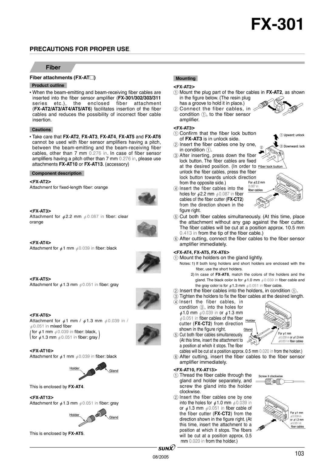 Panasonic FX-301 manual Fiber attachments FX-AT 