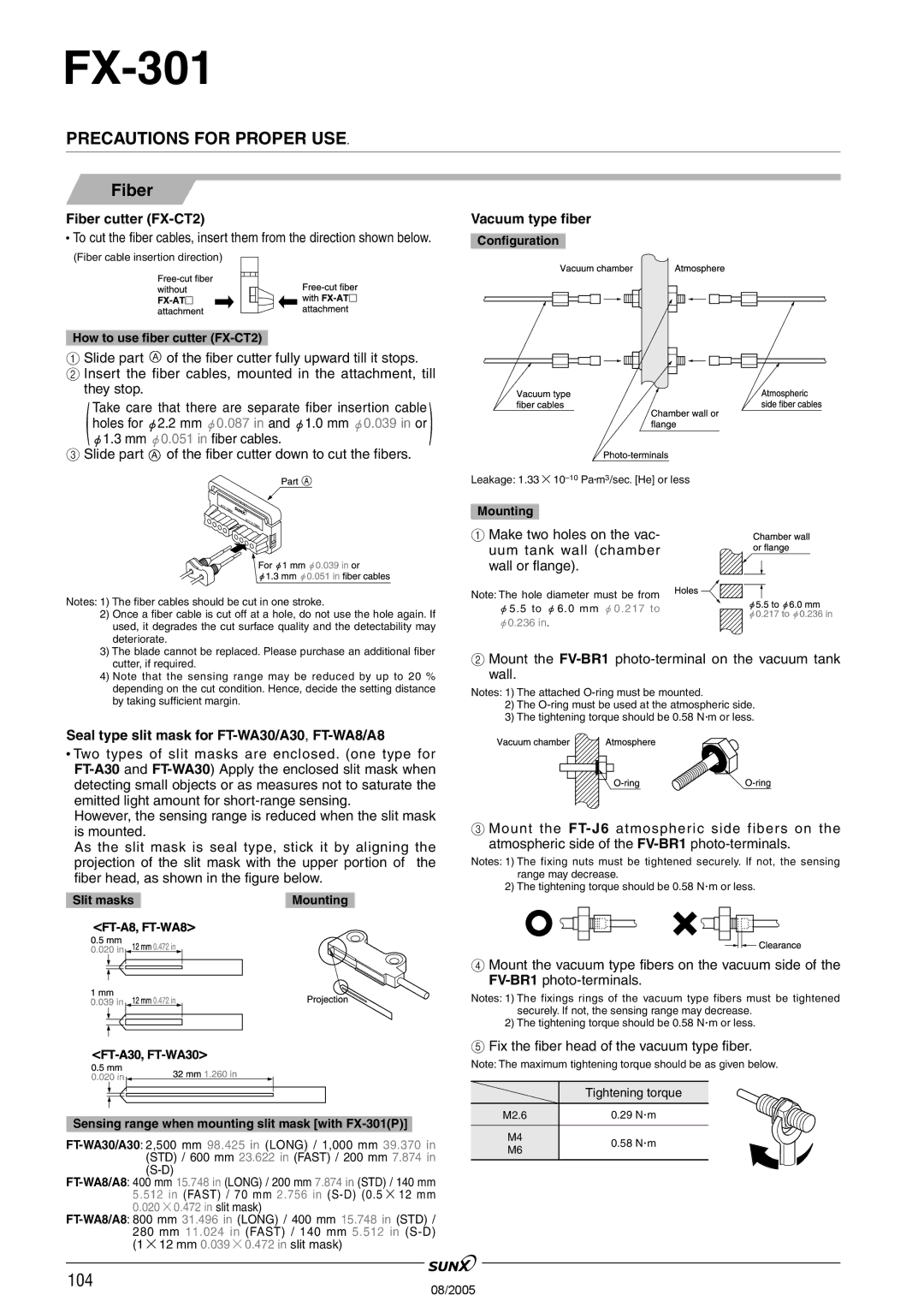 Panasonic FX-301 manual Fiber cutter FX-CT2, Vacuum type fiber, Seal type slit mask for FT-WA30/A30,FT-WA8/A8 