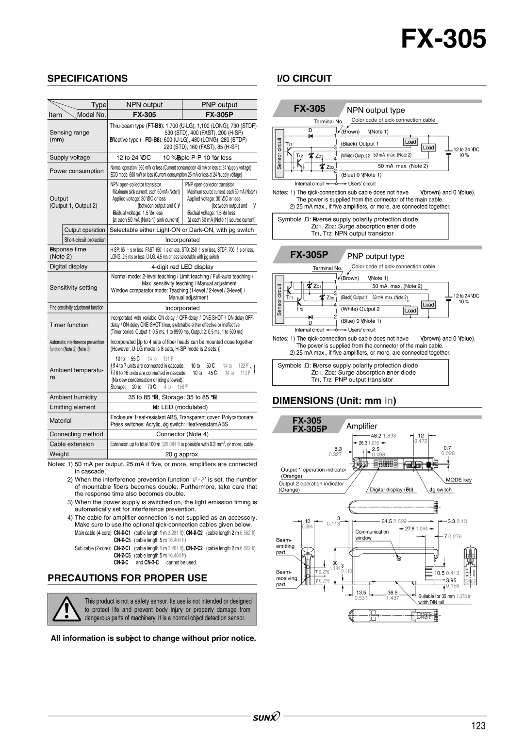 Panasonic FX-301 manual All information is subject to change without prior notice, FX-305 FX-305P 