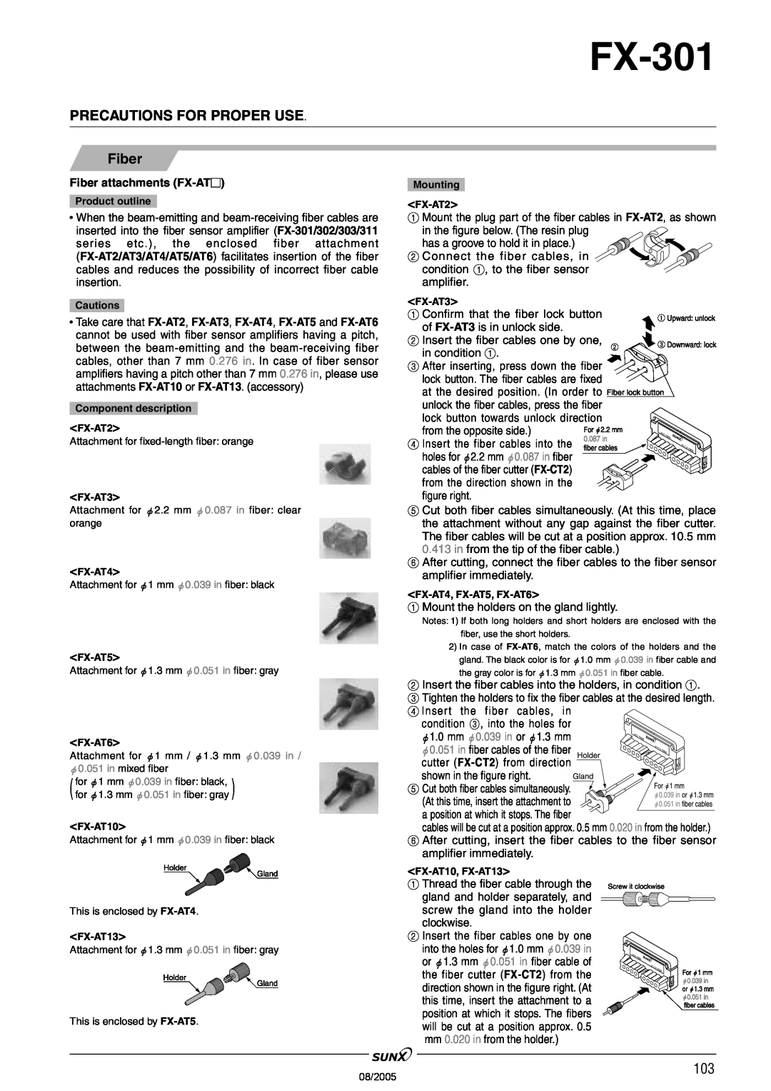 Panasonic FX-301 manual Fiber attachments FX-AT, Precautions For Proper Use 