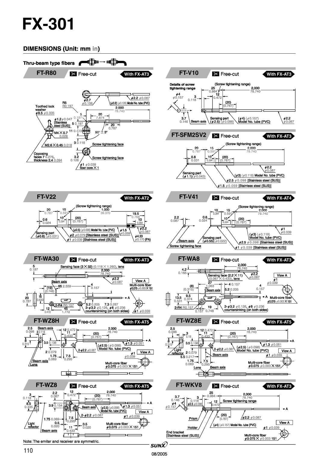 Panasonic FX-301 manual FT-R80, FT-V10, FT-SFM2SV2, FT-V22, FT-V41, FT-WA30, FT-WA8, FT-WZ8H, FT-WZ8E, FT-WKV8 