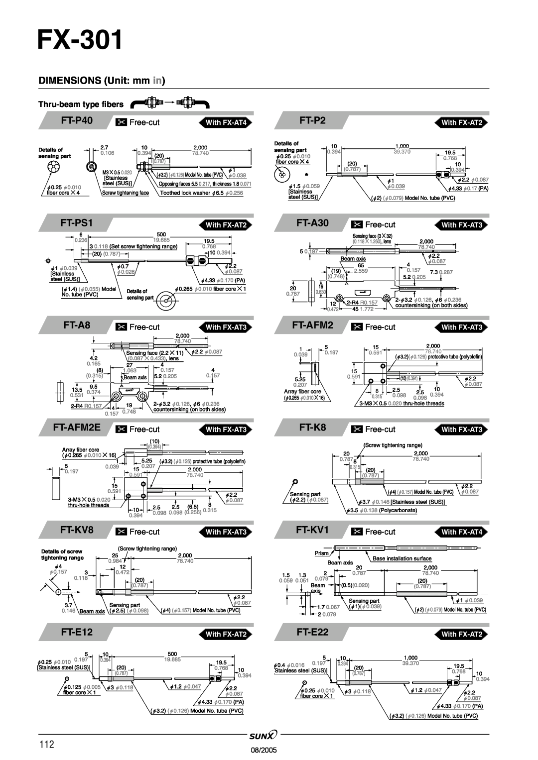 Panasonic FX-301 FT-P2, FT-PS1, FT-A30, FT-A8, FT-AFM2E, FT-K8, FT-KV8, FT-KV1, FT-E12, FT-E22, DIMENSIONS Unit: mm in 