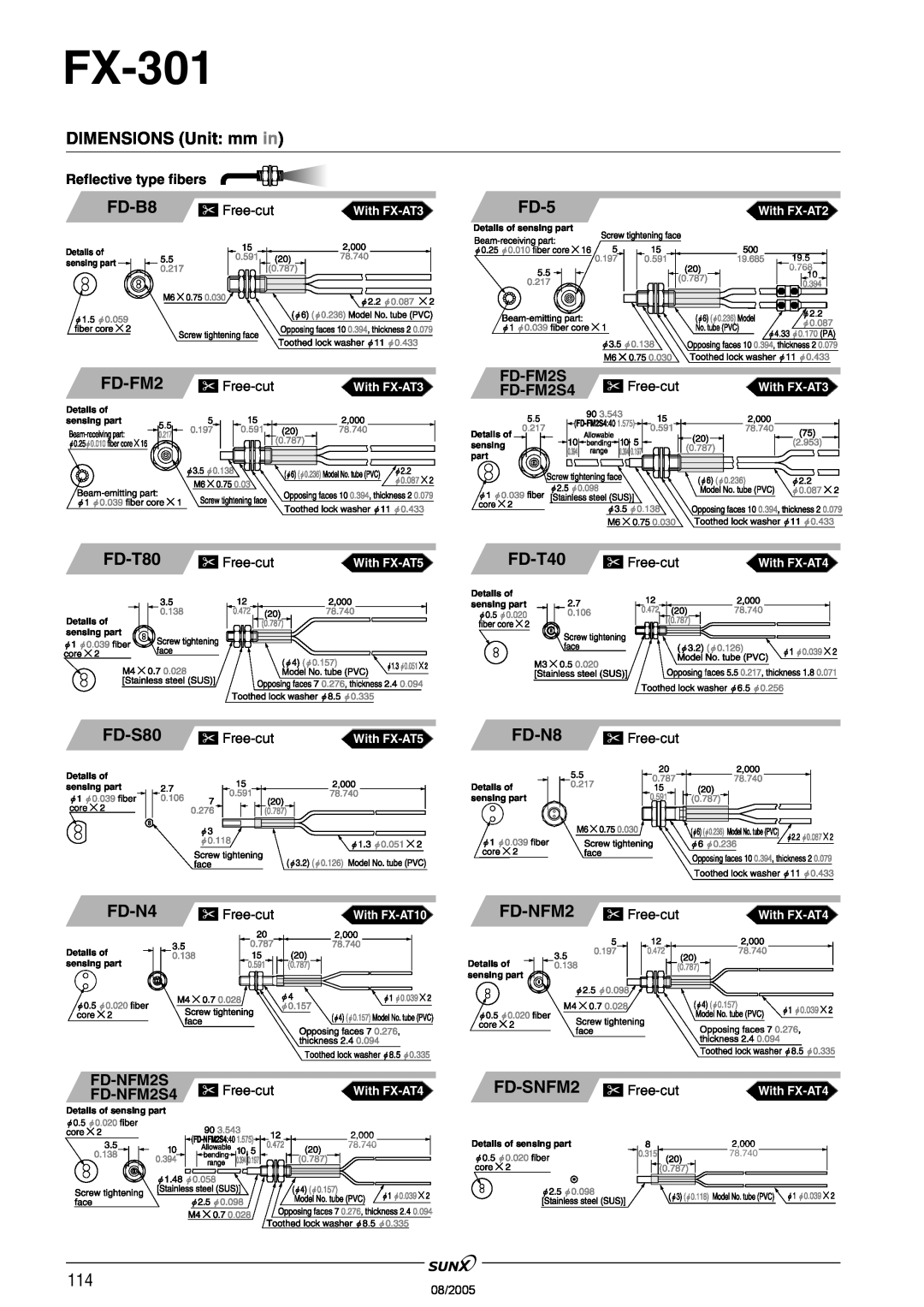 Panasonic FX-301 manual FD-FM2, FD-T80, FD-S80, FD-5, FD-T40, FD-NFM2, FD-SNFM2, DIMENSIONS Unit mm in, FD-B8, FD-N4, FD-N8 
