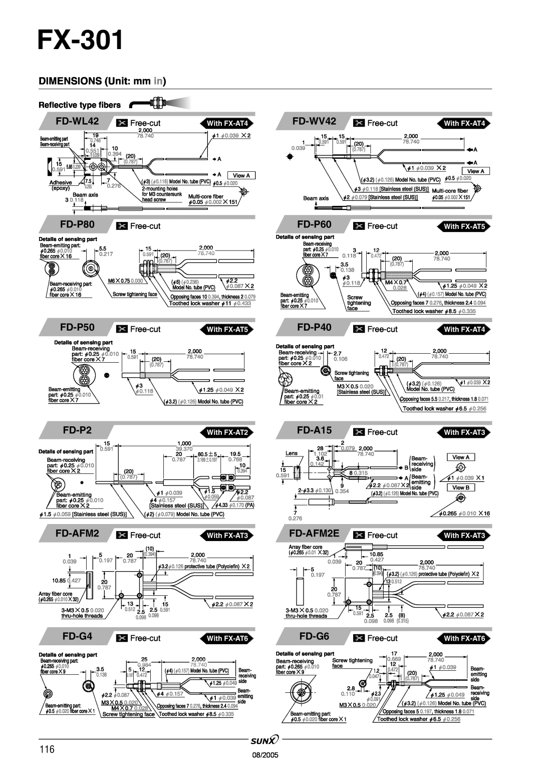 Panasonic FX-301 manual FD-WL42, FD-WV42, FD-P50, FD-P40, FD-A15, FD-AFM2E, FD-G4, FD-G6, FD-P60, DIMENSIONS Unit mm in 