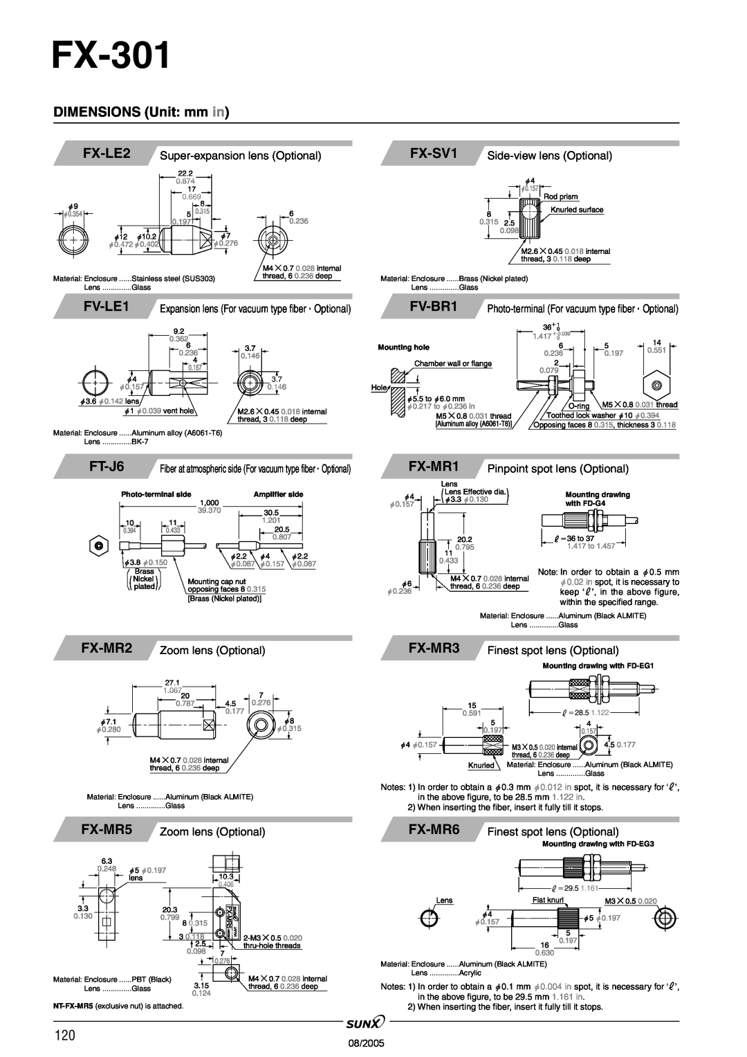 Panasonic FX-301 manual FX-LE2, FV-LE1, FT-J6, FX-SV1, FV-BR1, FX-MR1, FX-MR3, FX-MR6, FX-MR5 Zoom lens Optional, 08/2005 