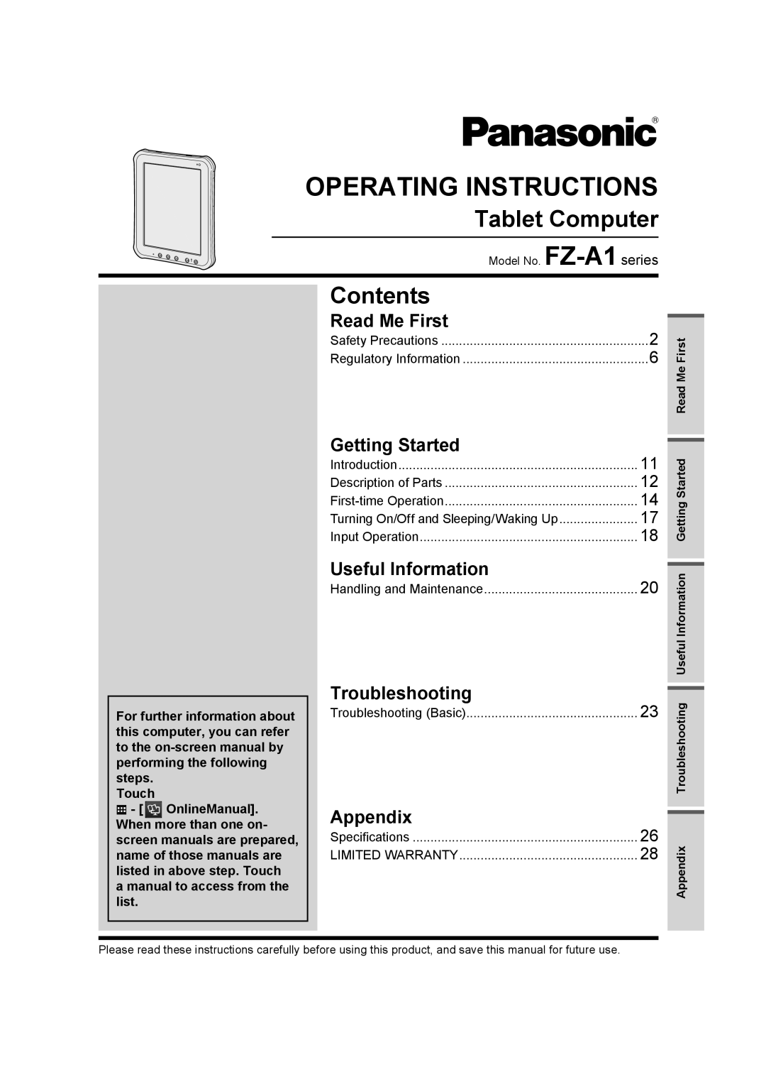 Panasonic FZ-A1 appendix Operating Instructions 