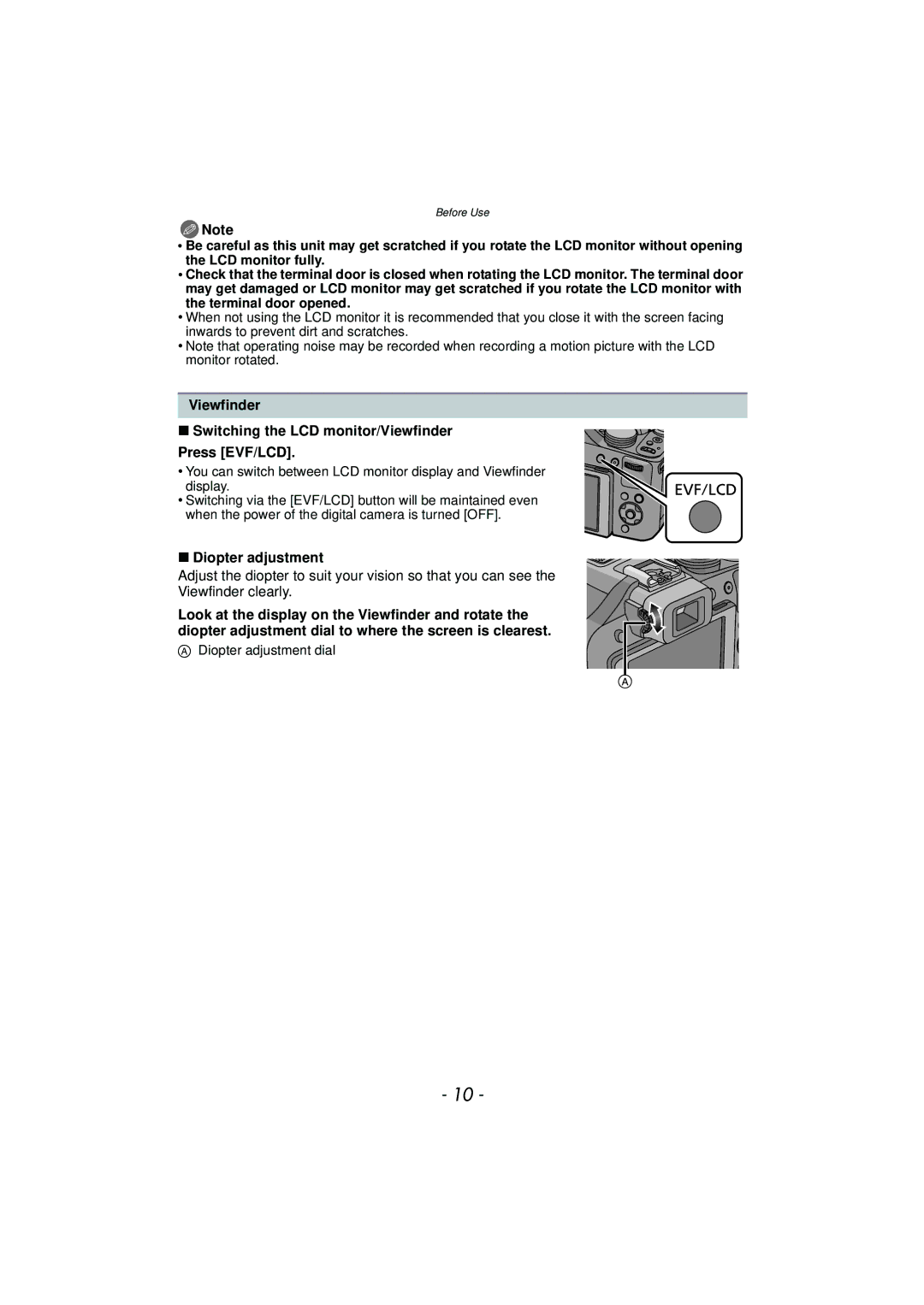 Panasonic DMCFZ150K owner manual Diopter adjustment 