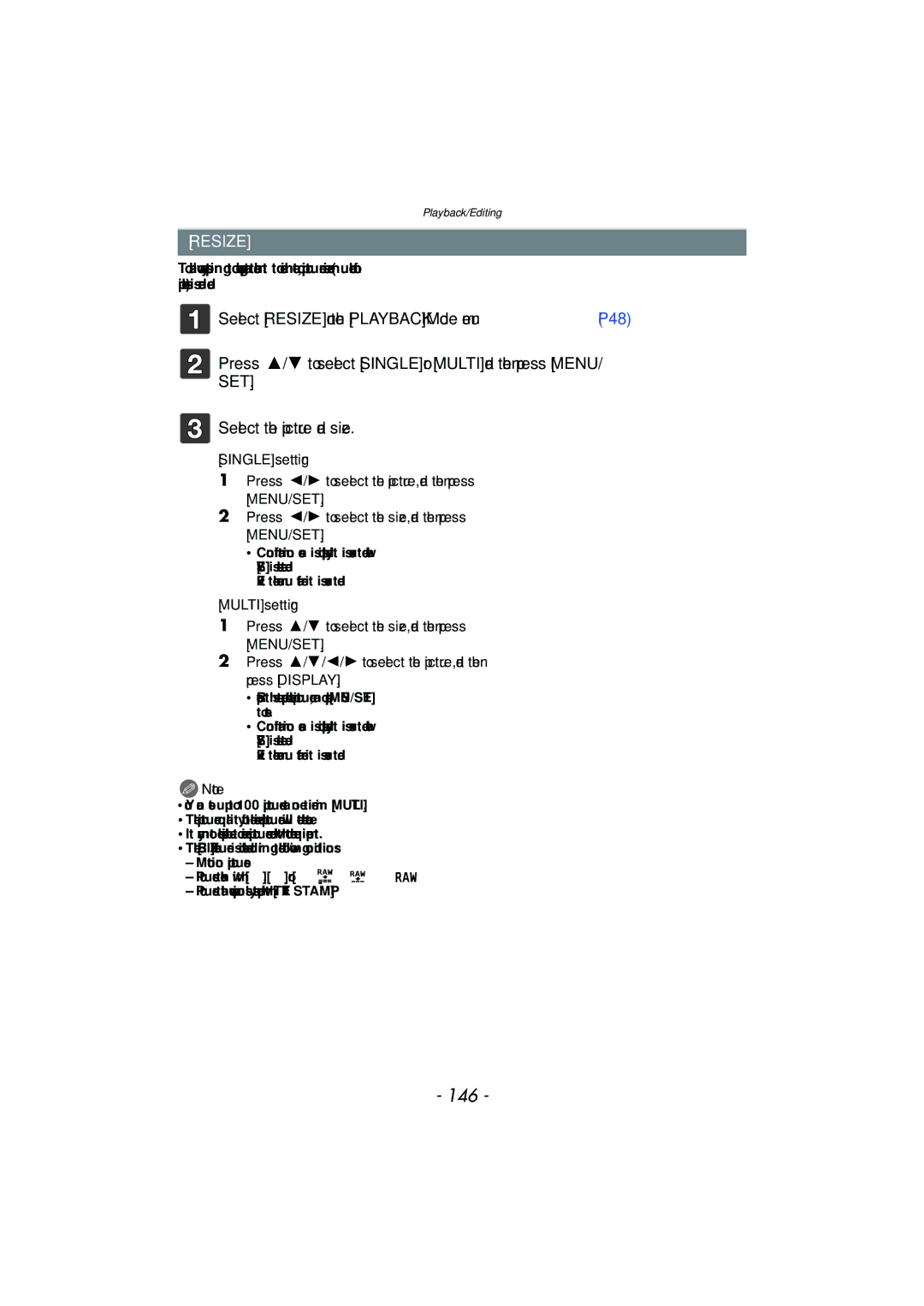 Panasonic DMCFZ150K owner manual 146, Resize, Select the picture and size 