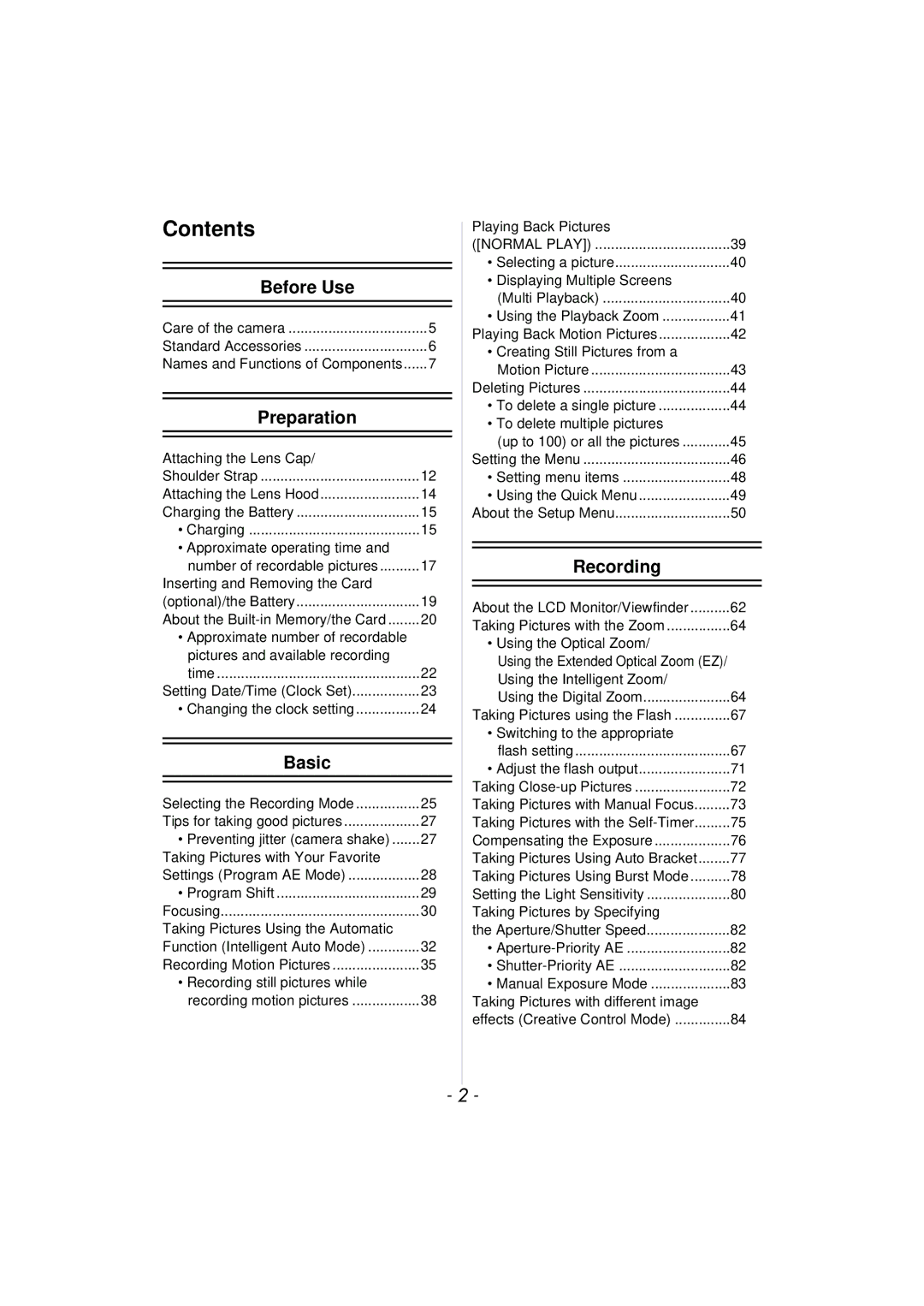 Panasonic DMCFZ150K owner manual Contents 