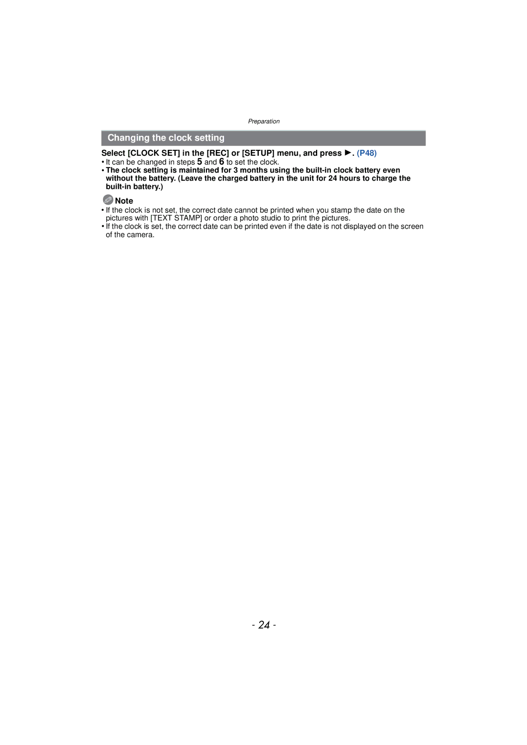 Panasonic DMCFZ150K owner manual Changing the clock setting, Select Clock SET in the REC or Setup menu, and press 1. P48 