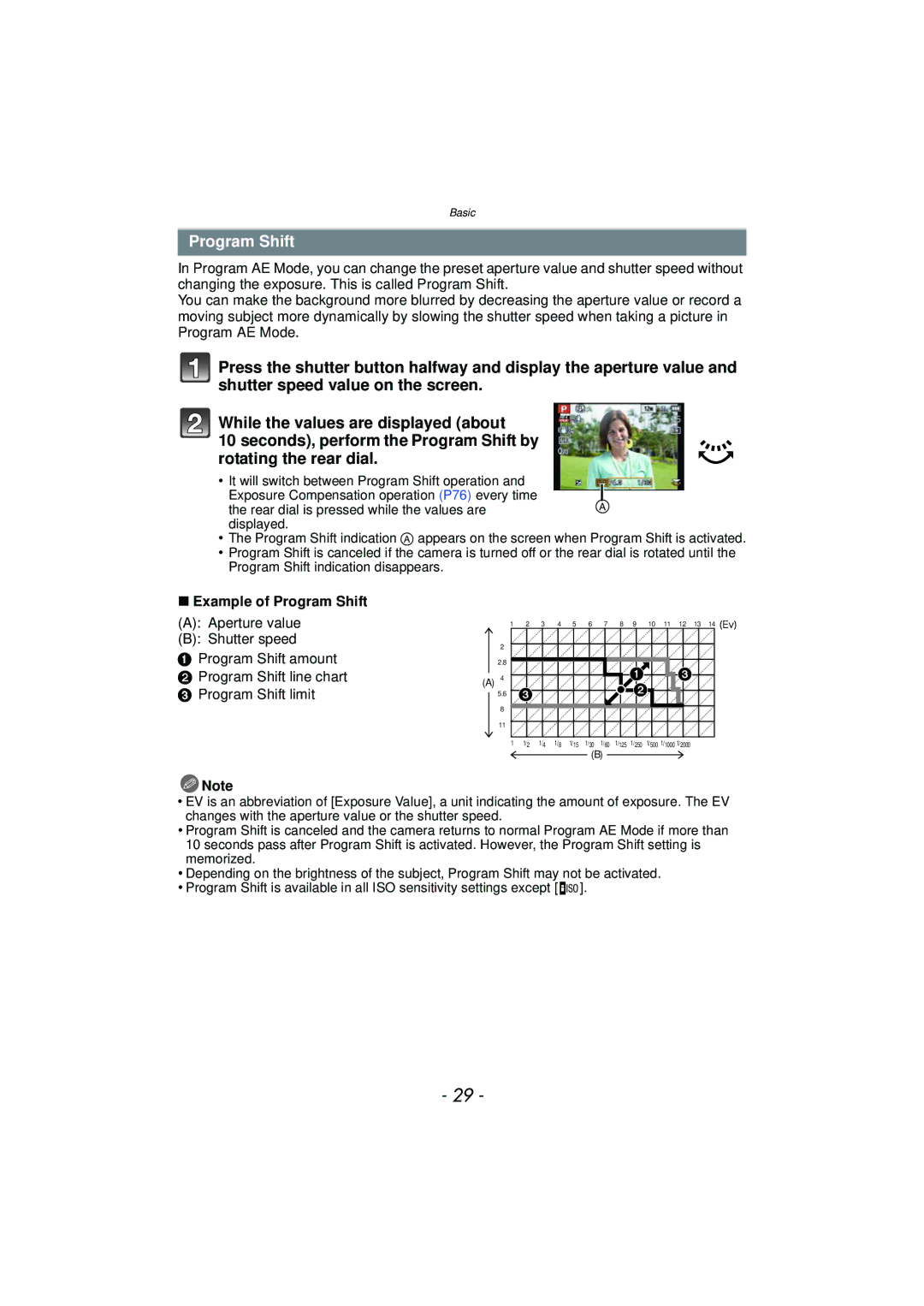 Panasonic DMCFZ150K owner manual Example of Program Shift 