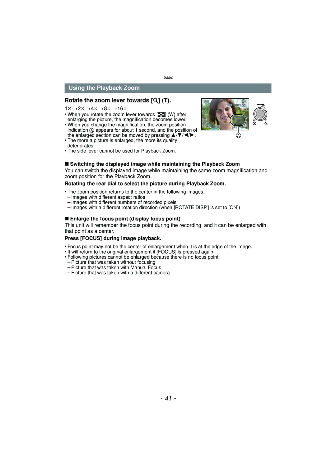 Panasonic DMCFZ150K owner manual Using the Playback Zoom, Rotate the zoom lever towards Z T k2k4k8k16k 