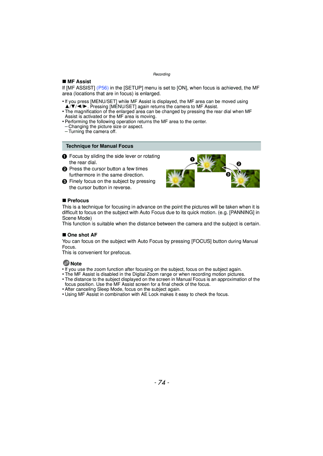 Panasonic DMCFZ150K owner manual MF Assist, Technique for Manual Focus, Prefocus, One shot AF 