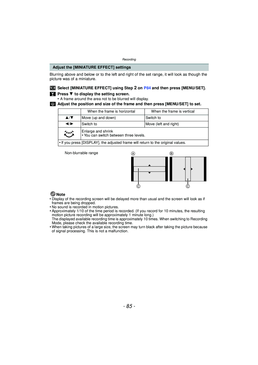 Panasonic DMCFZ150K owner manual Adjust the Miniature Effect settings 