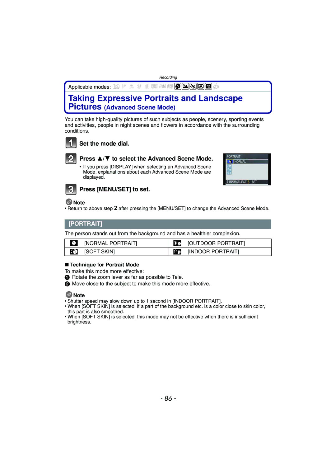 Panasonic DMCFZ150K owner manual Taking Expressive Portraits and Landscape 