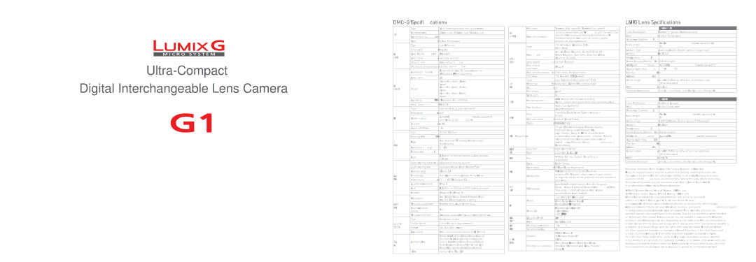 Panasonic G1 manual Ultra-Compact Digital Interchangeable Lens Camera 