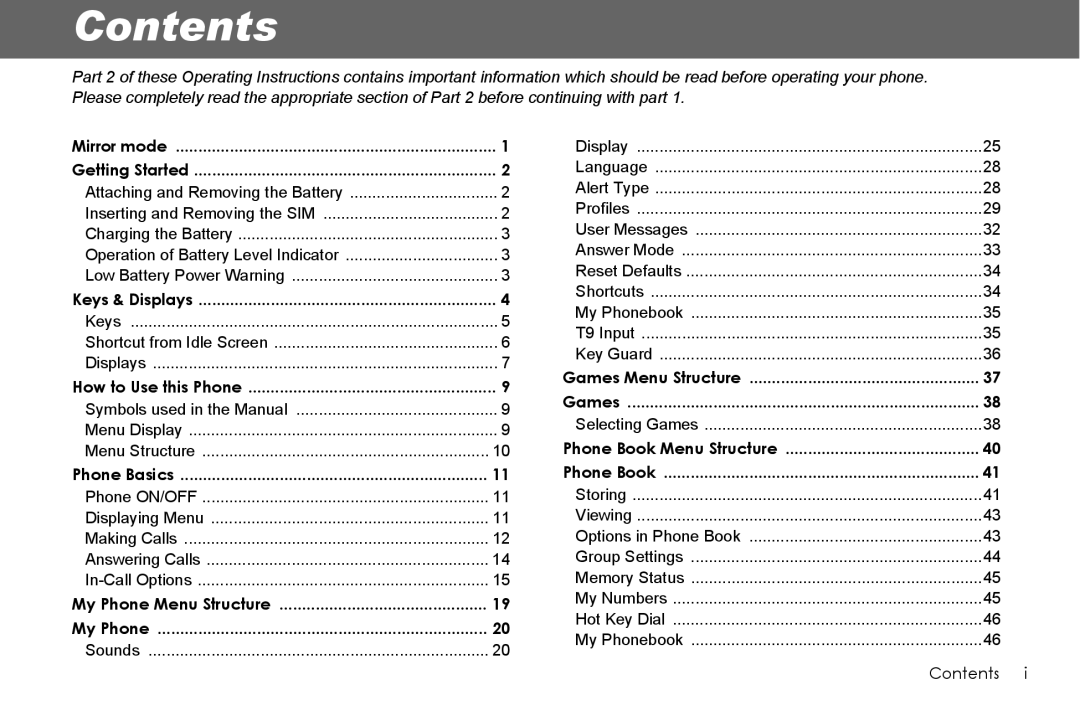 Panasonic G70 manual Contents 