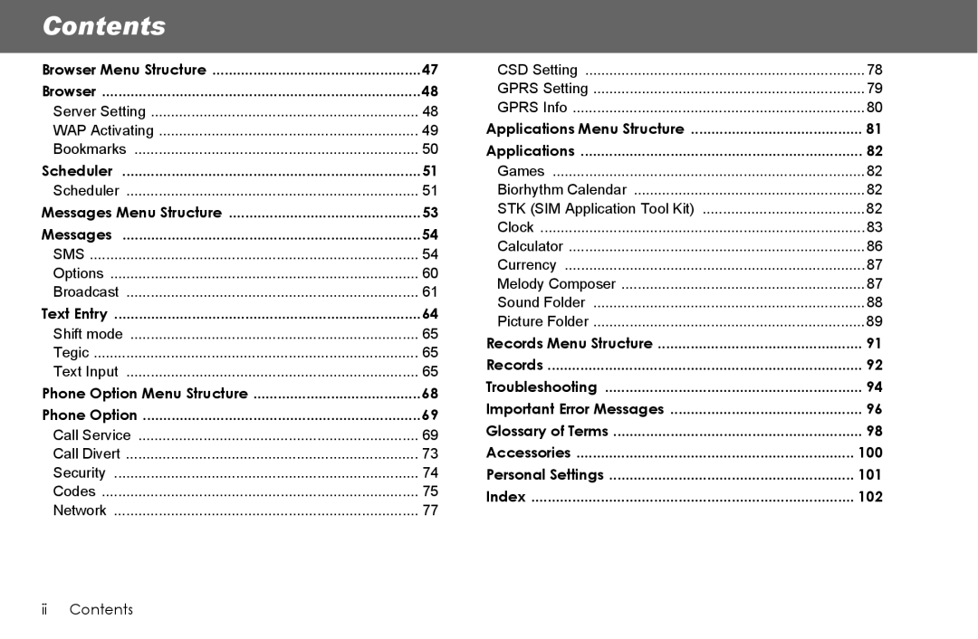 Panasonic G70 manual Contents 