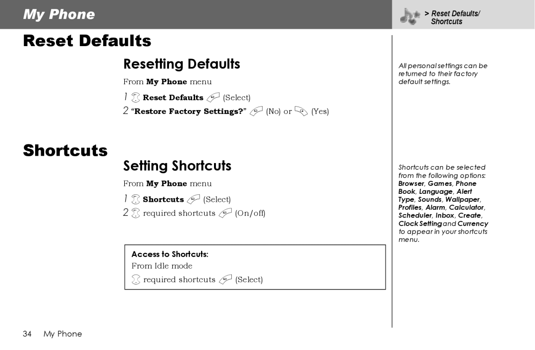 Panasonic G70 manual Reset Defaults, Resetting Defaults, Setting Shortcuts, Shortcuts a Select 