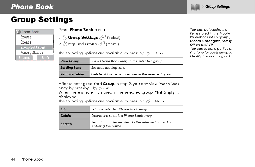 Panasonic G70 manual From Phone Book menu Group Settings a Select, Entering the name 