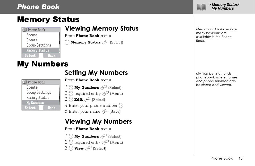 Panasonic G70 manual Viewing Memory Status, Setting My Numbers, Viewing My Numbers 