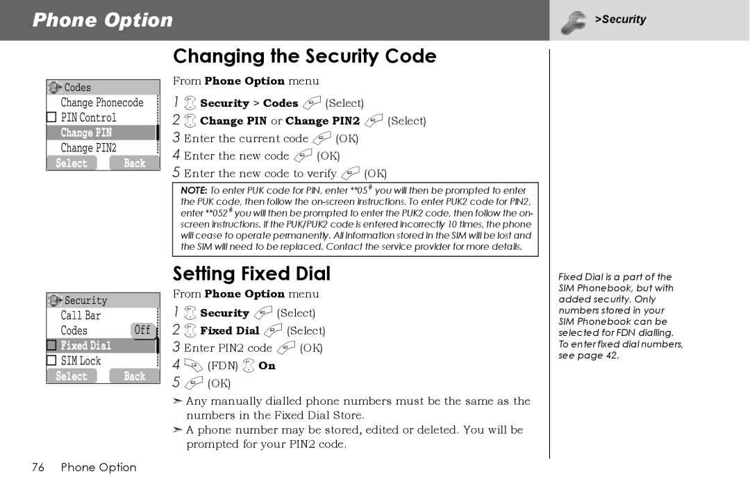 Panasonic G70 manual Changing the Security Code, Setting Fixed Dial 