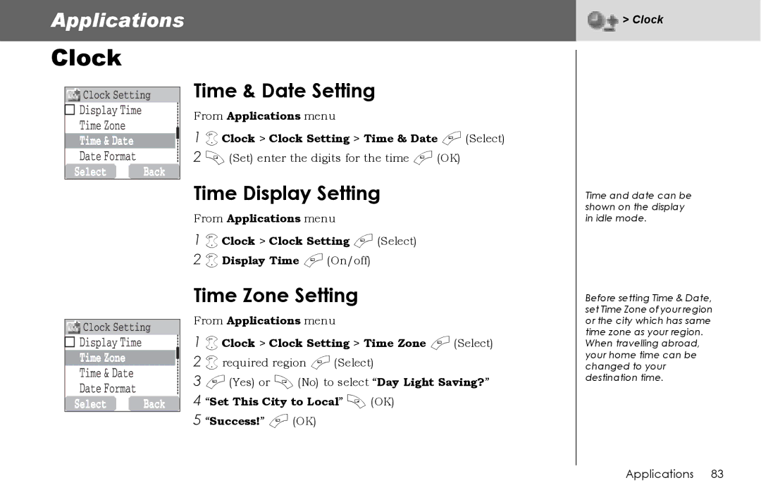 Panasonic G70 manual Clock, Time & Date Setting, Time Display Setting, Time Zone Setting 