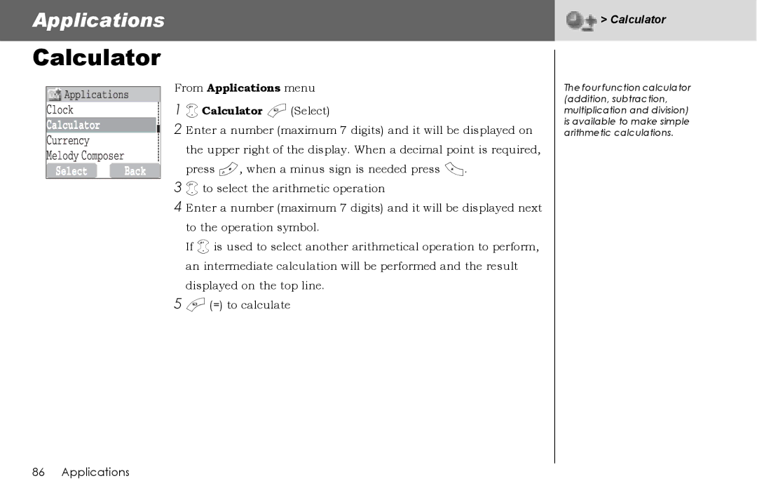 Panasonic G70 manual From Applications menu Calculator a Select 