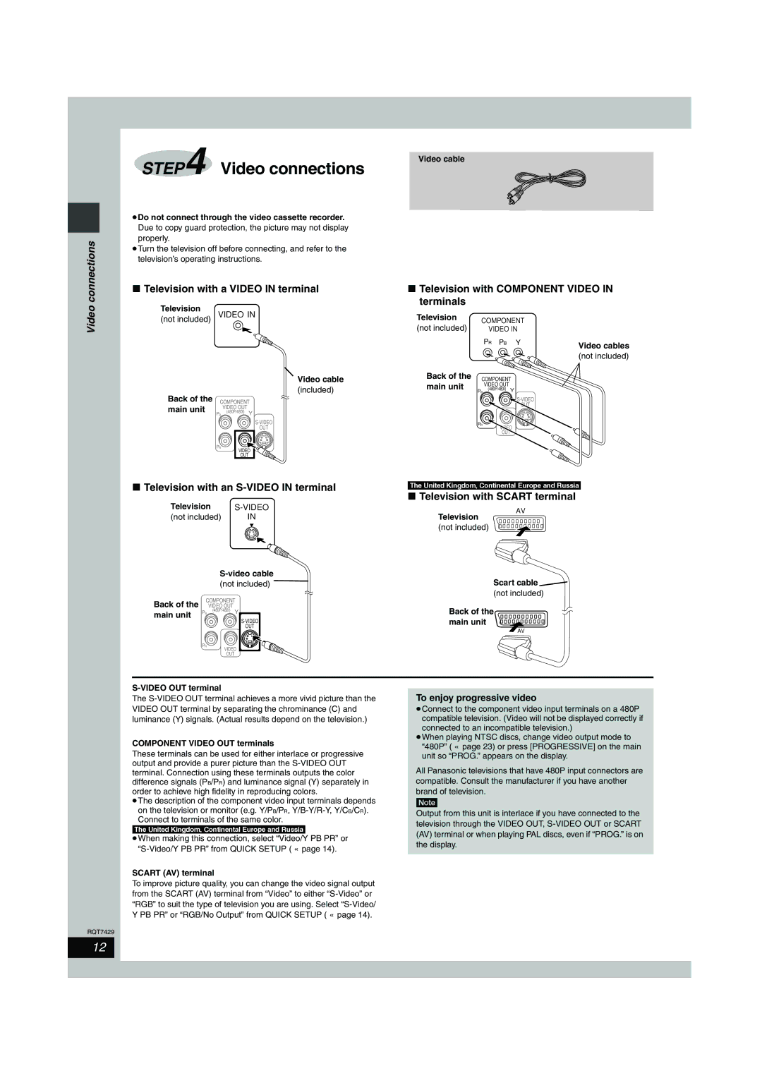 Panasonic GCSEB E specifications Video connections 