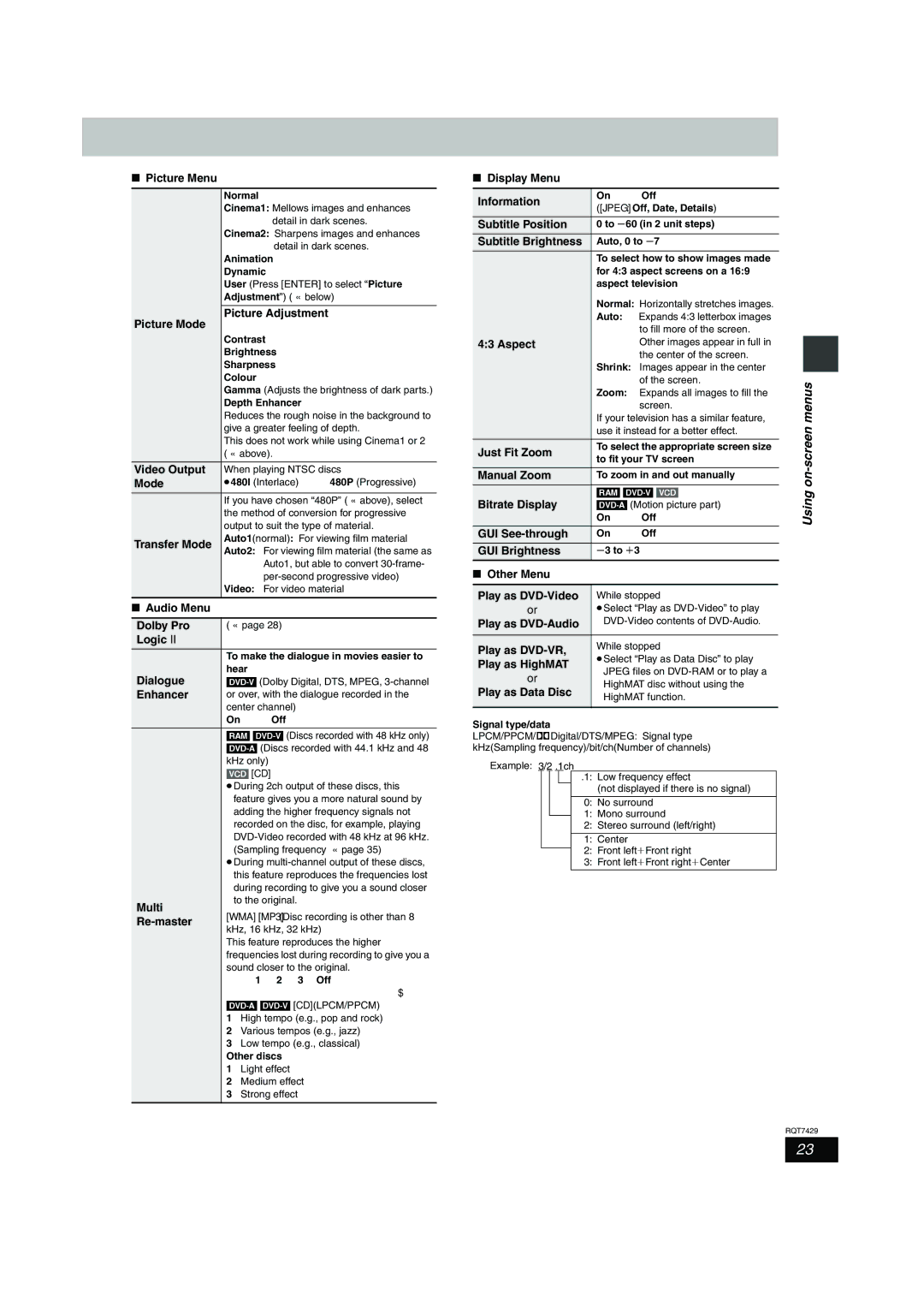 Panasonic GCSEB E specifications Using on-screen menus 