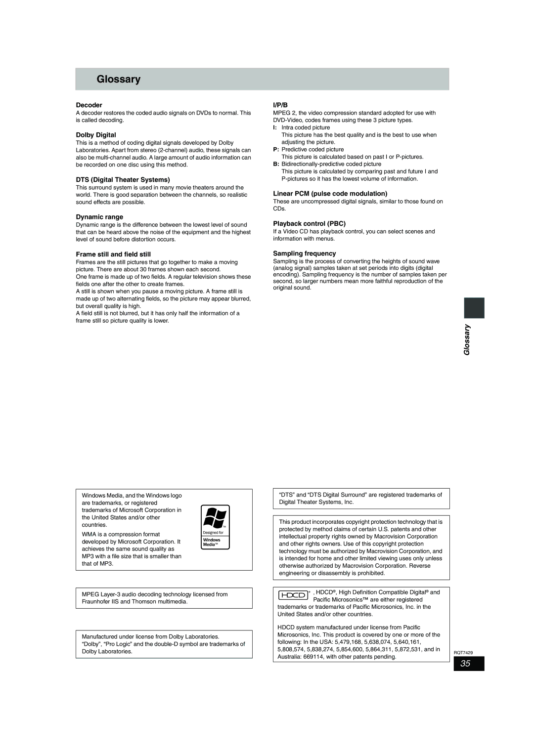 Panasonic GCSEB E specifications Glossary 