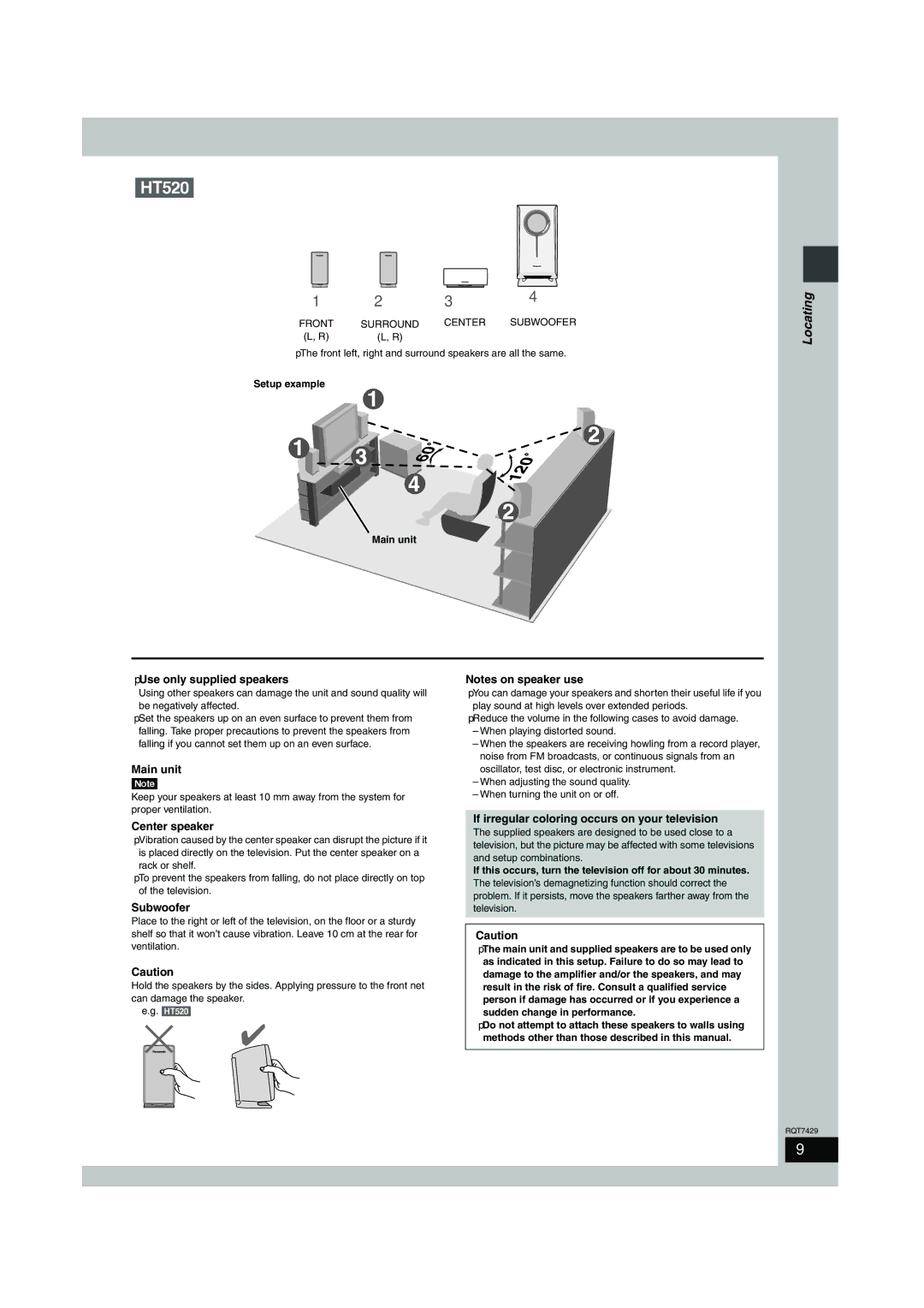 Panasonic GCSEB E specifications ≥Use only supplied speakers, Main unit, Center speaker, Subwoofer 