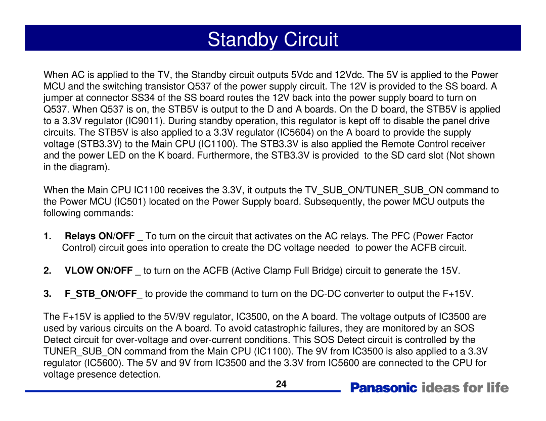 Panasonic Generation Plasma Display Television manual Standby Circuit 