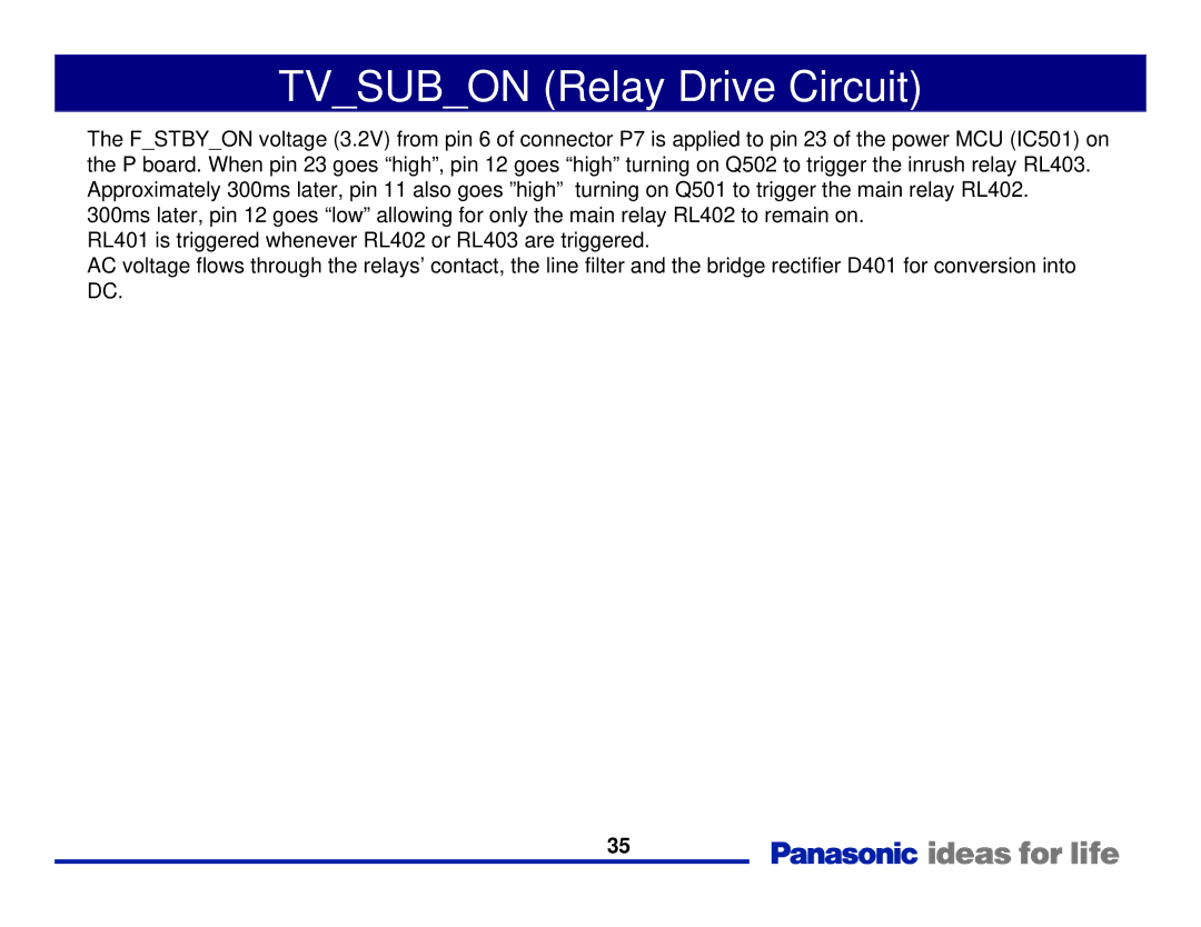 Panasonic Generation Plasma Display Television manual Tvsubon Relay Drive Circuit 