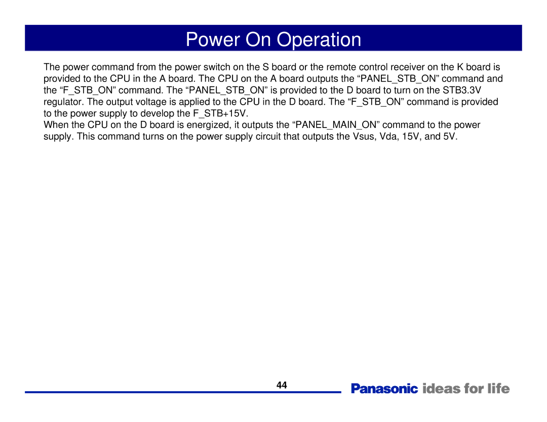 Panasonic Generation Plasma Display Television manual Power On Operation 