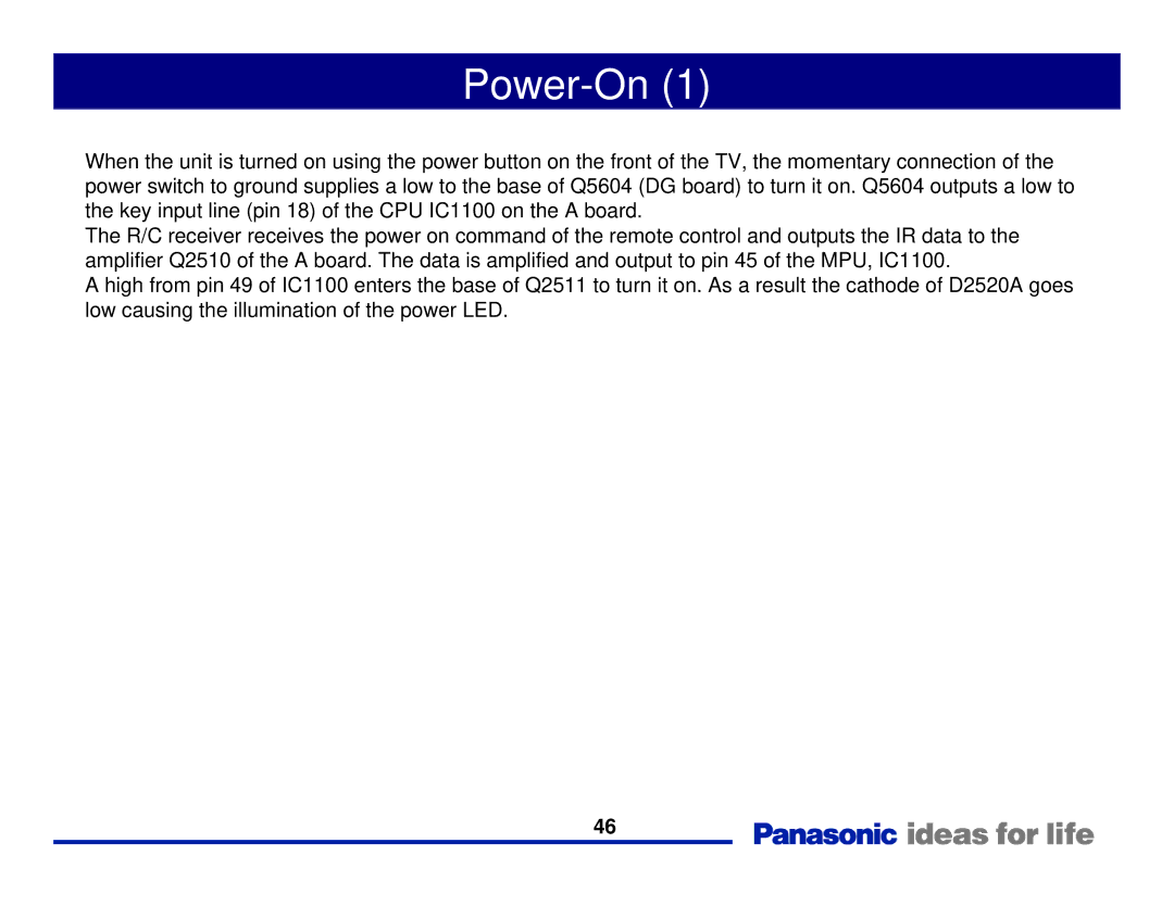 Panasonic Generation Plasma Display Television manual Power-On 