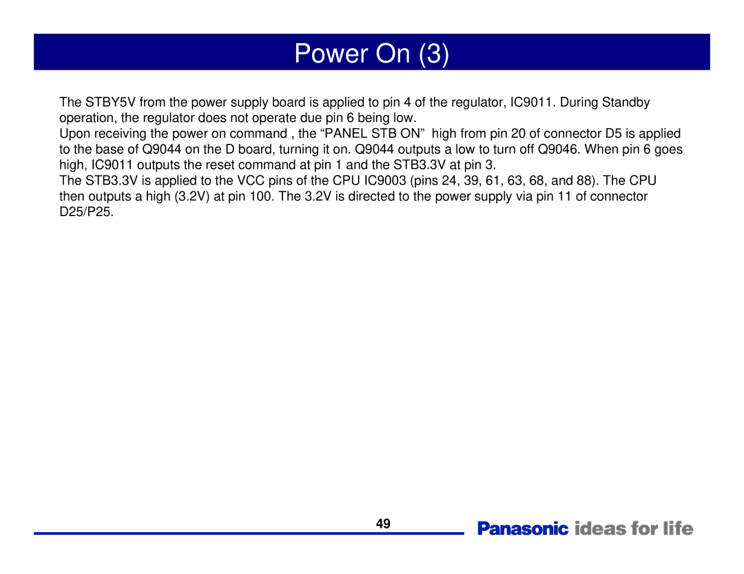 Panasonic Generation Plasma Display Television manual Power On 