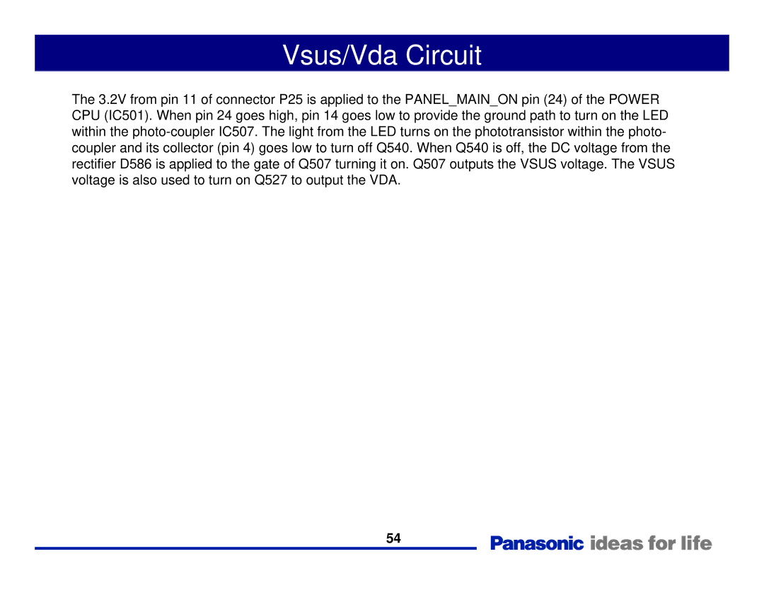 Panasonic Generation Plasma Display Television manual Vsus/Vda Circuit 