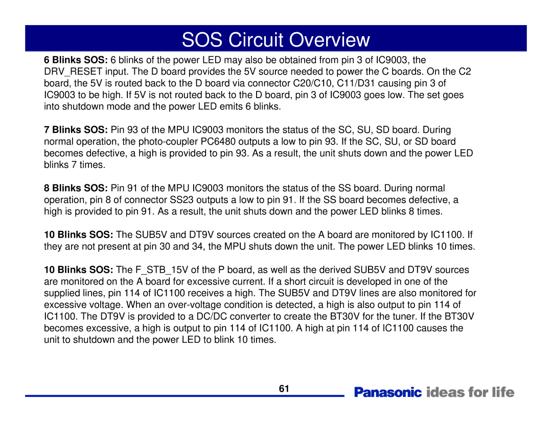 Panasonic Generation Plasma Display Television manual SOS Circuit Overview 