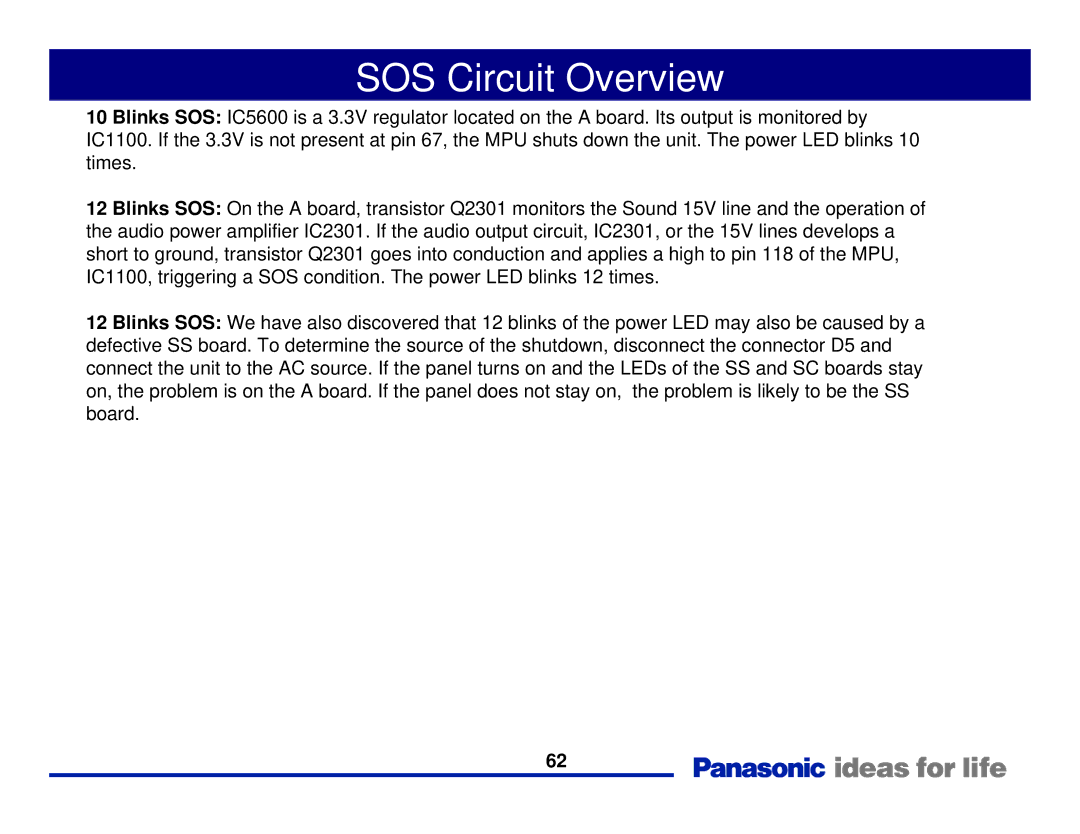 Panasonic Generation Plasma Display Television manual SOS Circuit Overview 