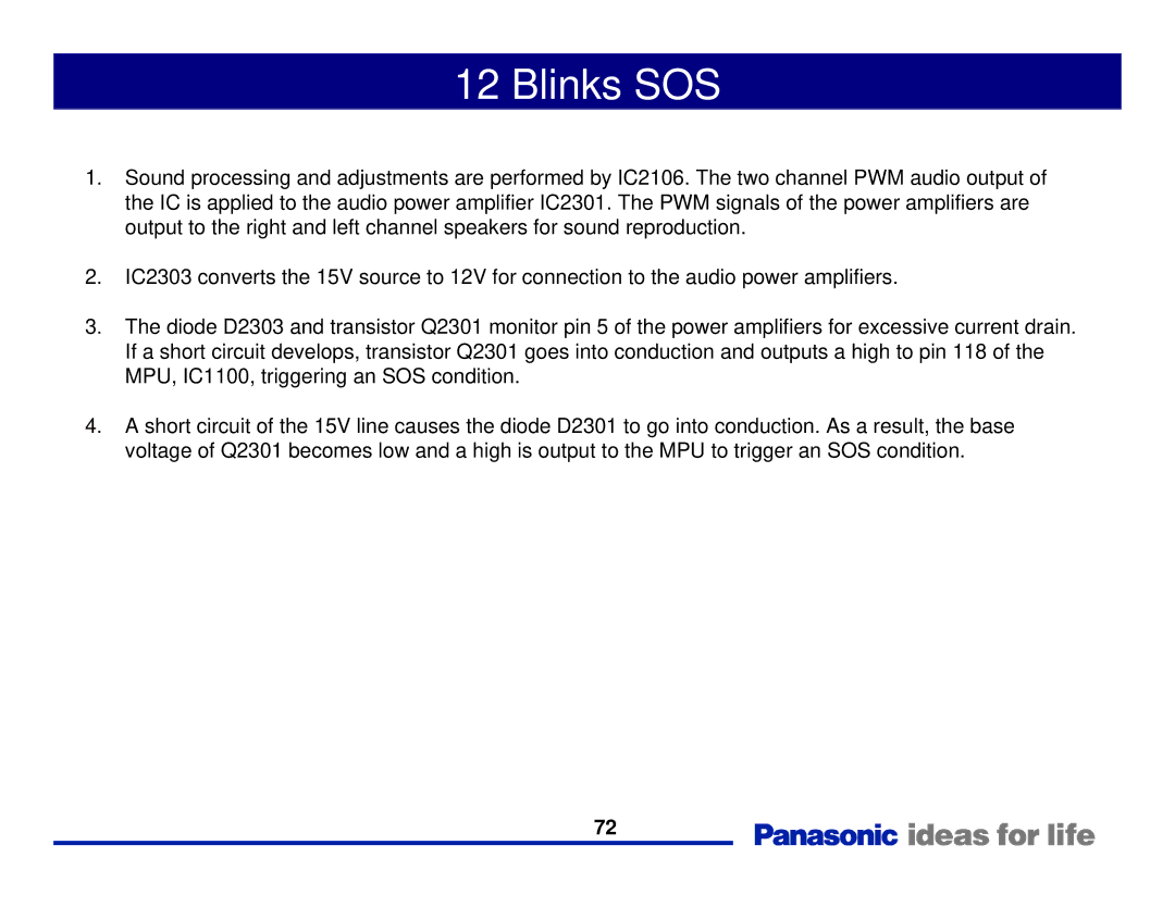 Panasonic Generation Plasma Display Television manual Blinks SOS 