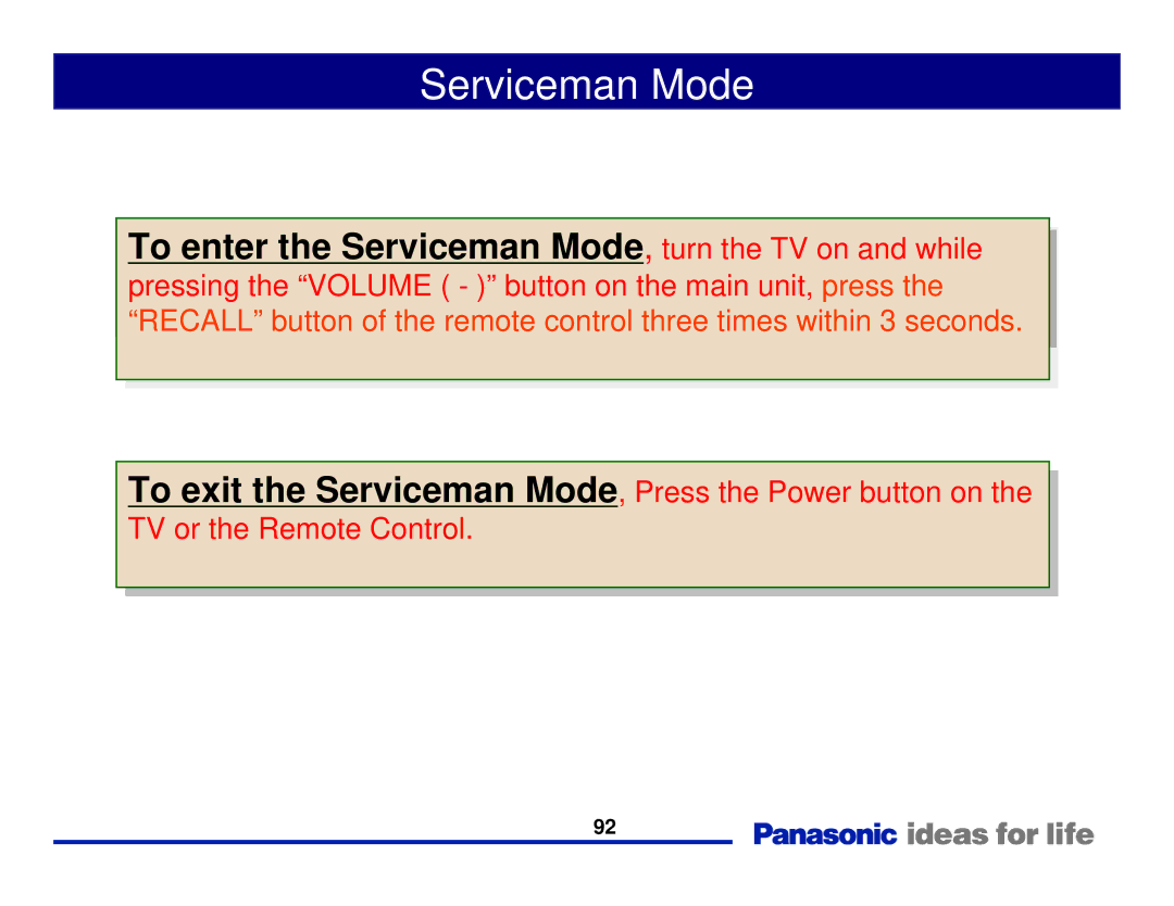 Panasonic Generation Plasma Display Television manual Serviceman Mode 