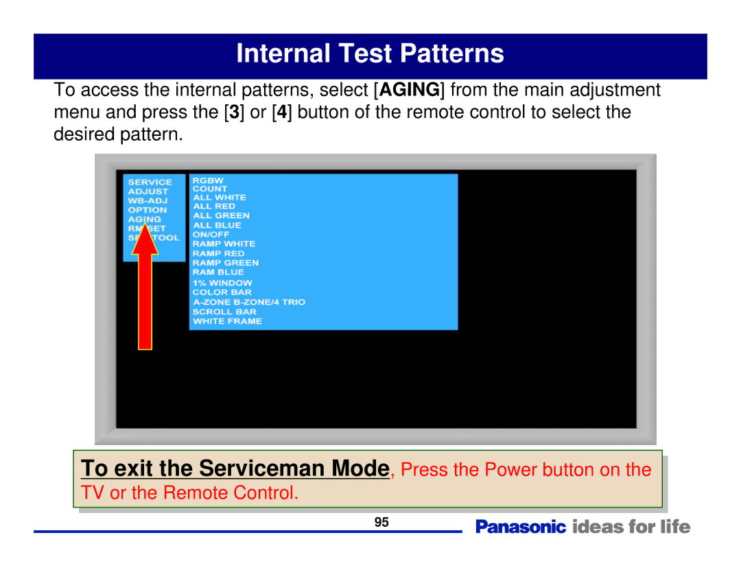 Panasonic Generation Plasma Display Television manual Internal Test Patterns 