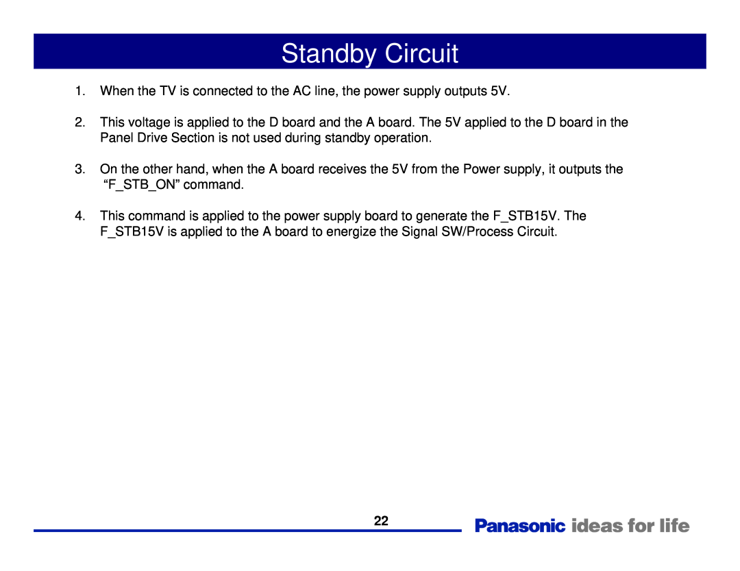 Panasonic Generation Plasma Display Television manual Standby Circuit 