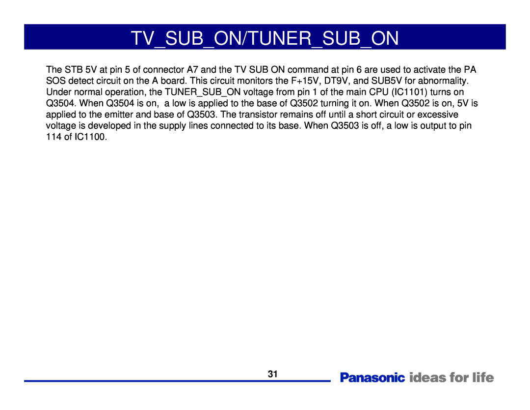 Panasonic Generation Plasma Display Television manual Tvsubon/Tunersubon 