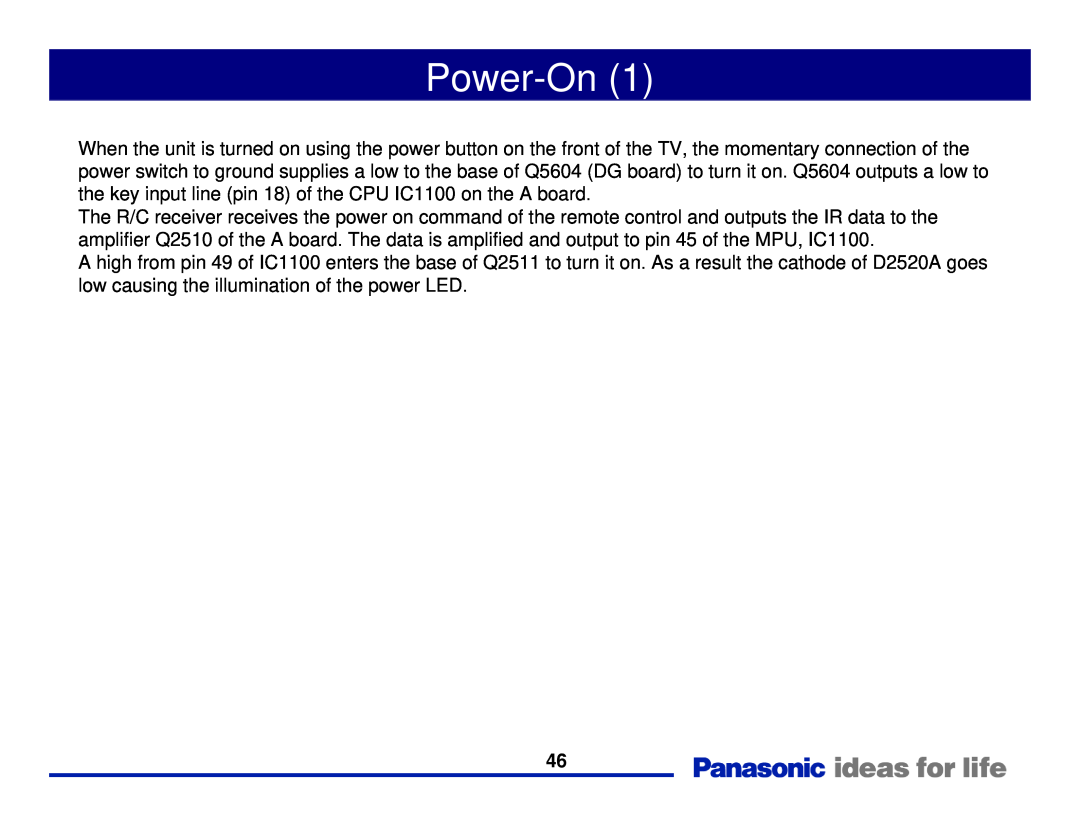 Panasonic Generation Plasma Display Television manual Power-On 