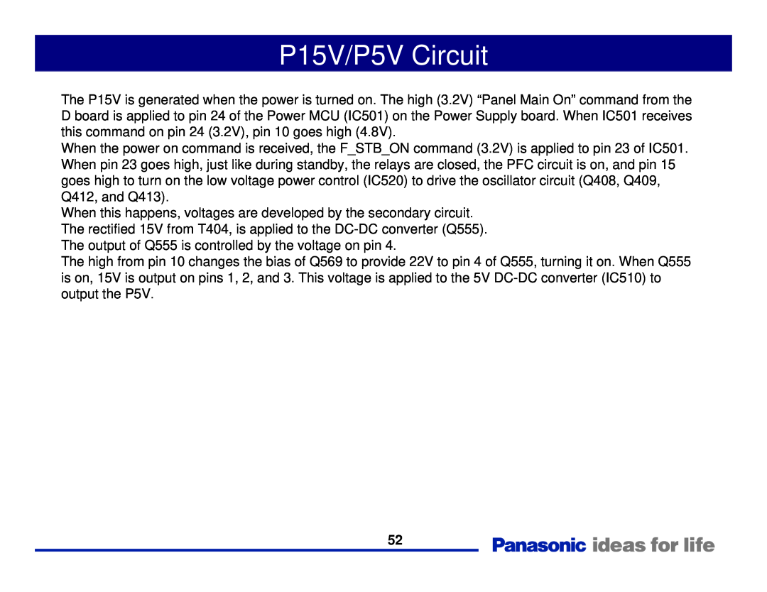 Panasonic Generation Plasma Display Television manual P15V/P5V Circuit 