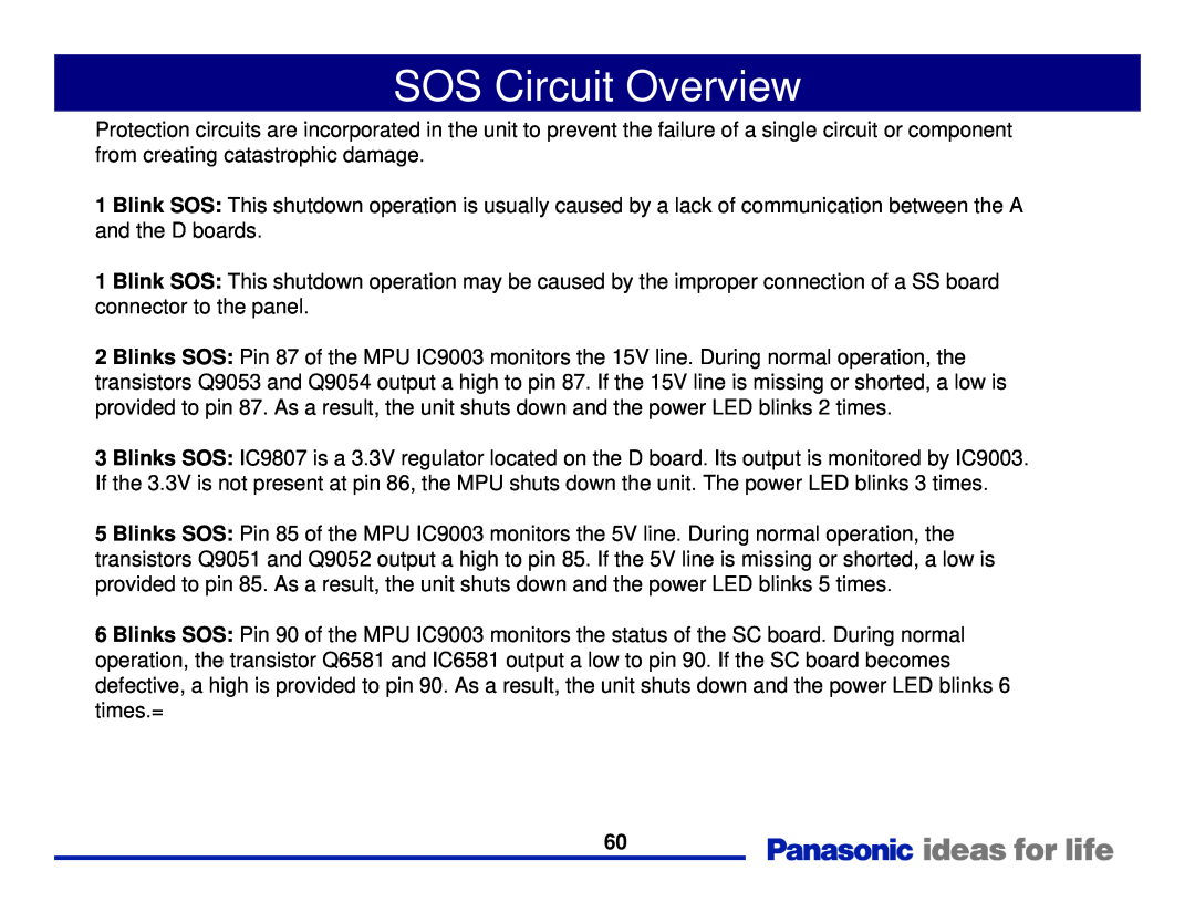 Panasonic Generation Plasma Display Television manual SOS Circuit Overview 