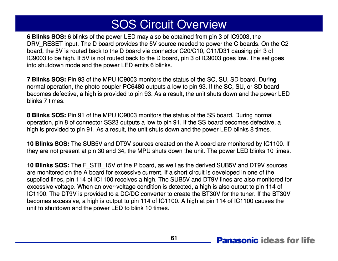 Panasonic Generation Plasma Display Television manual SOS Circuit Overview 