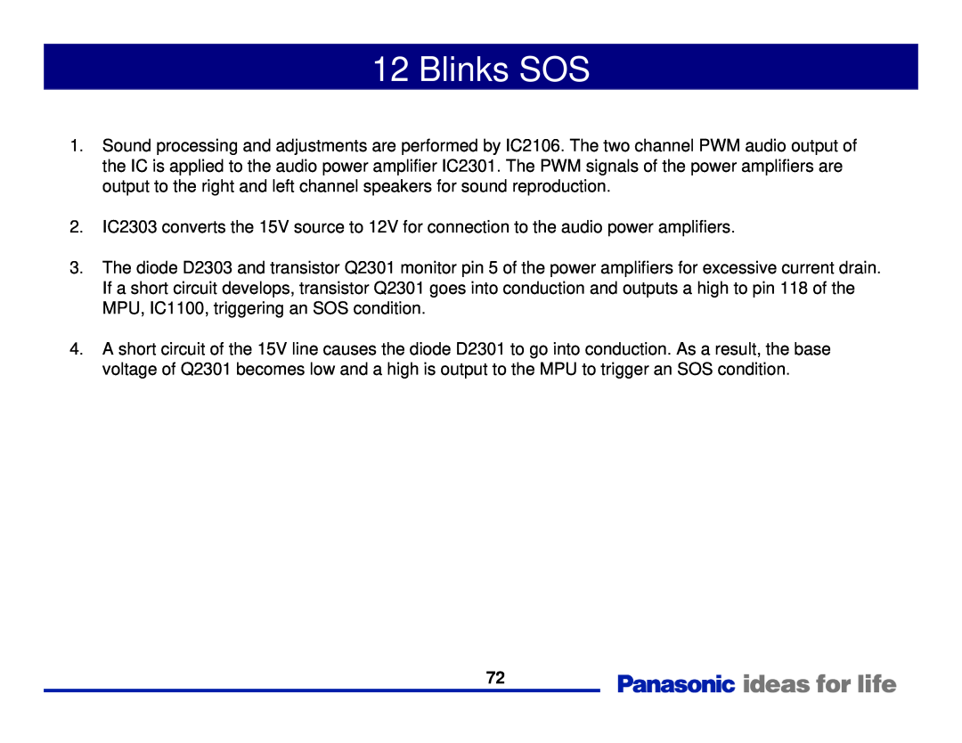 Panasonic Generation Plasma Display Television manual Blinks SOS 